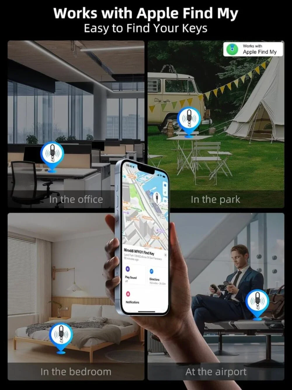 GPS Keychain Tracker for Apple Find My - Smart Car Key Finder Accessory